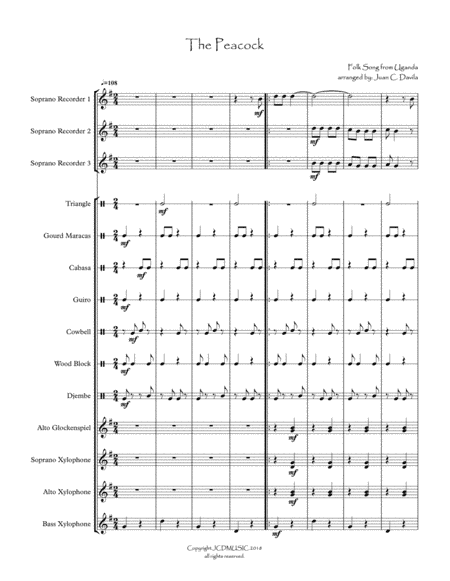 The Peacock (For Orff Ensemble) (arr. Juan C. Davila)