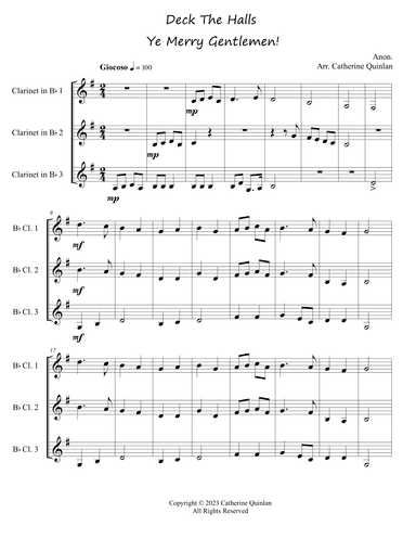 Deck The Halls Ye Merry Gentlemen! (arr. Catherine Quinlan)