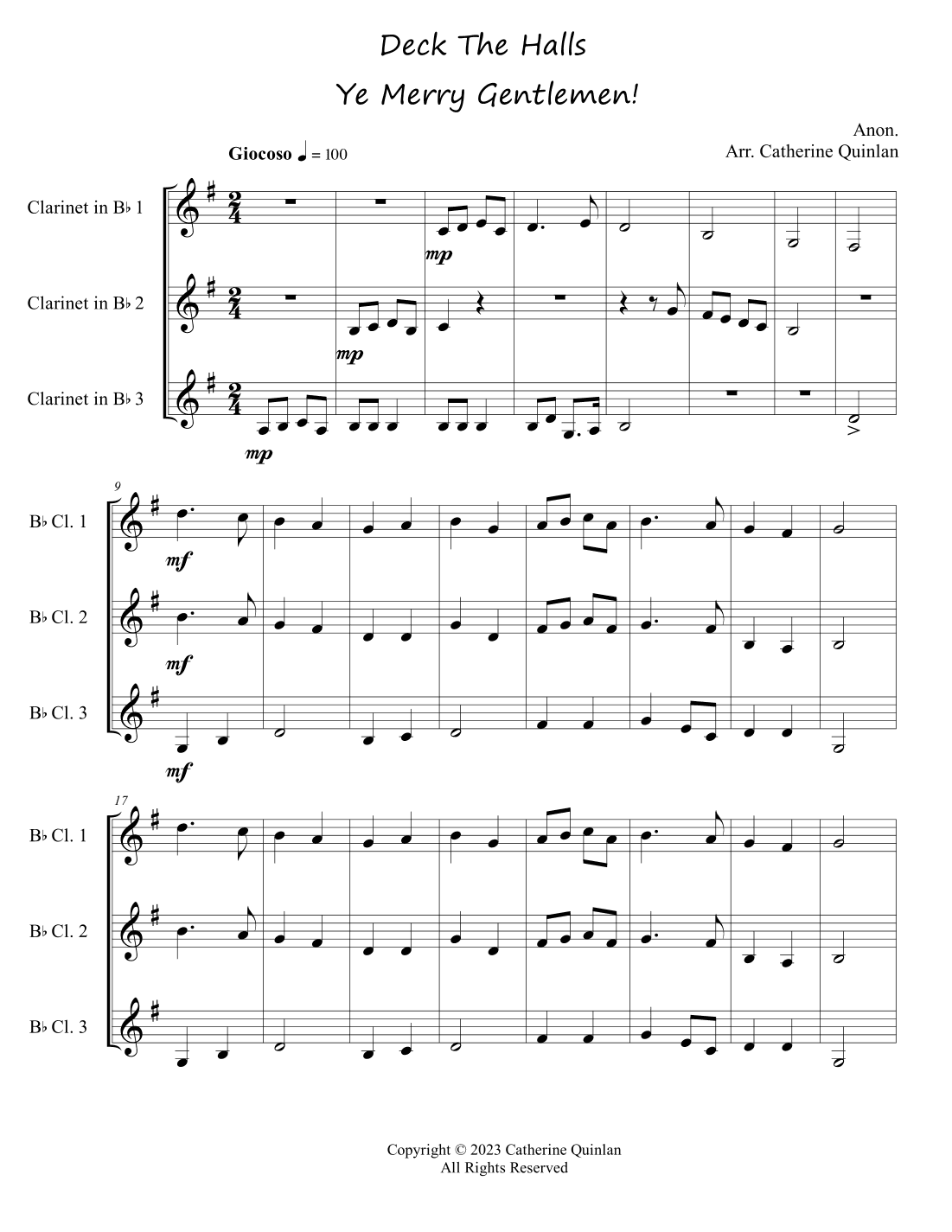 Deck The Halls Ye Merry Gentlemen! (arr. Catherine Quinlan)