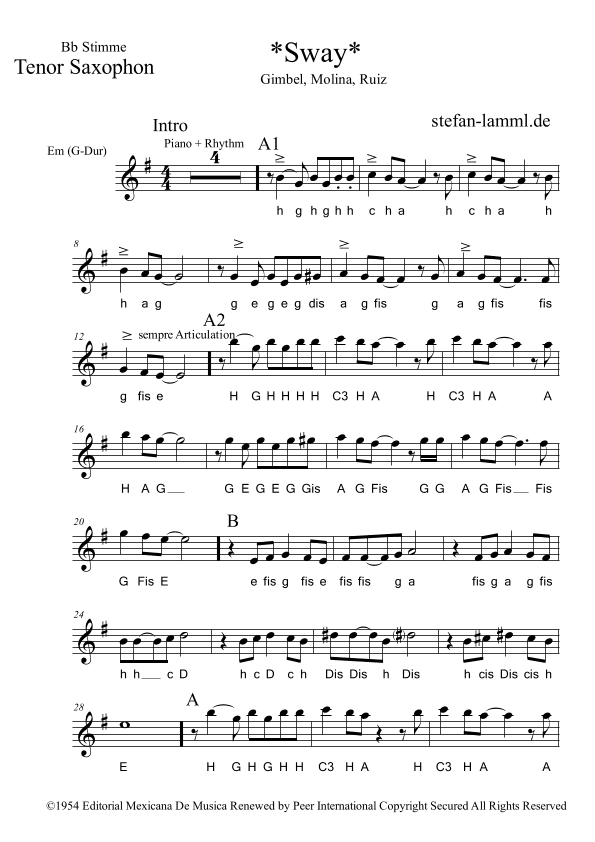 Sway (quien Sera) (arr. stefan-lamml.de)