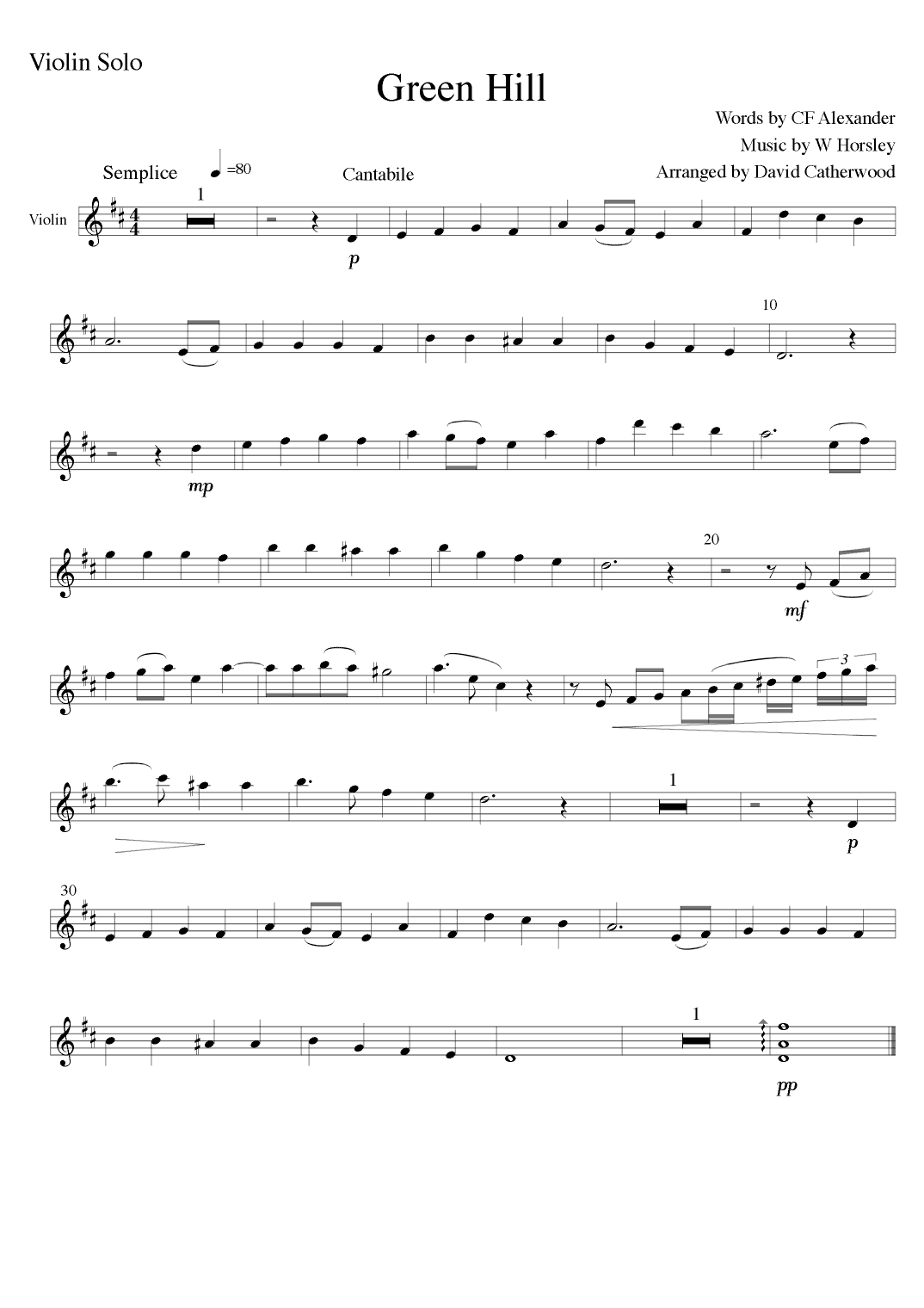 4 Lyrical Violin Solos with Piano - Green Hill, Amazing Grace, Lark in the Clear Air & Silent Night (arr. David Catherwood)
