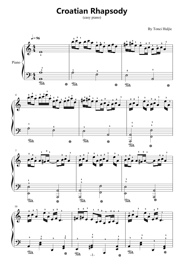 Croatian Rhapsody,Easy Piano,With Fingering,C Major (arr. poon)
