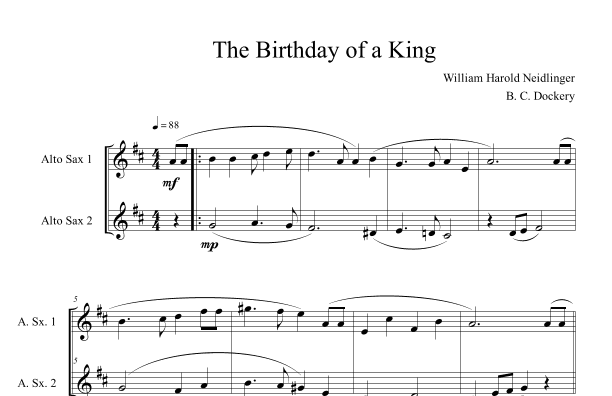 The Birthday of a King (Alto Sax Duet) (arr. B. C. Dockery)