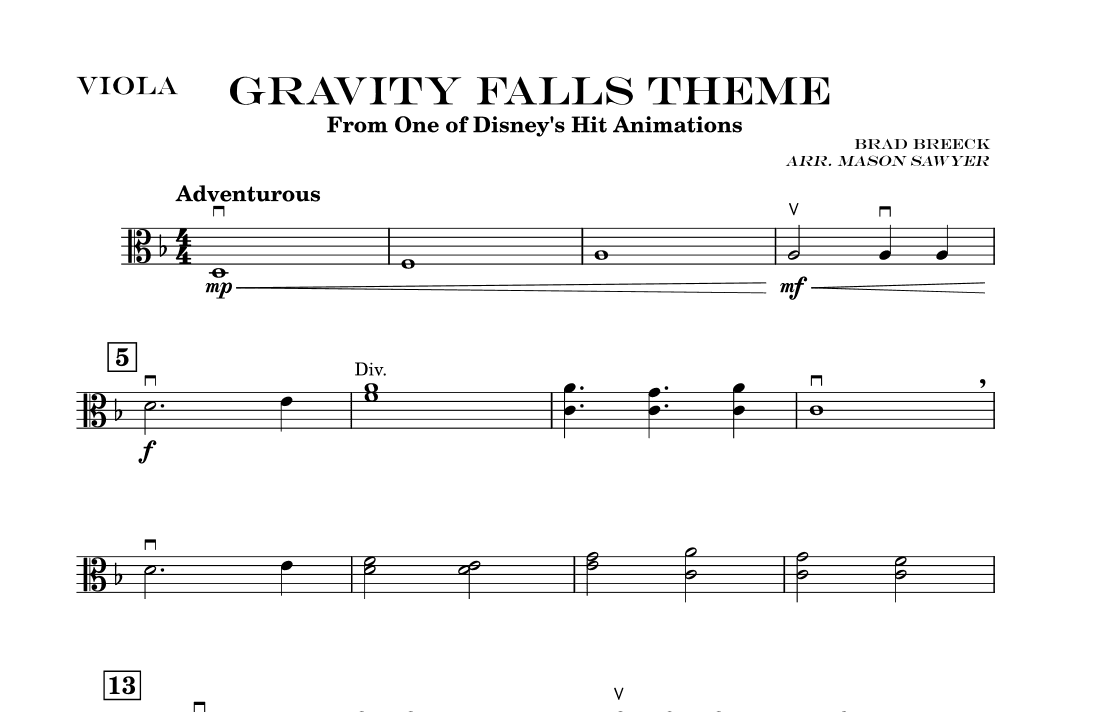 Gravity Falls (main Theme) - Score Only (arr. Mason Sawyer)