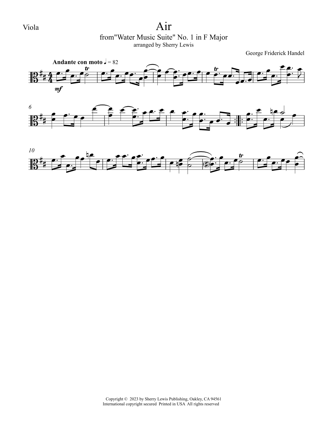 Air from Water Music for Viola Solo (arr. Sherry Lewis)