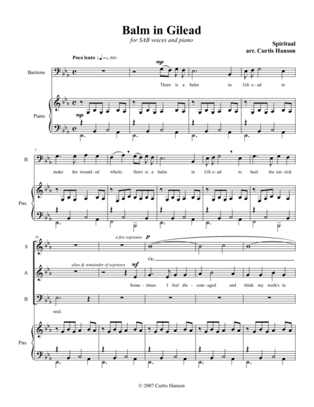Balm in Gilead (SAB) (arr. Curtis Hanson)