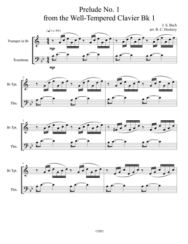 Prelude No.1 from The Well-Tempered Clavier Book 1 BWV 846 (Trumpet and Trombone Duet) (arr. B. C. Dockery)