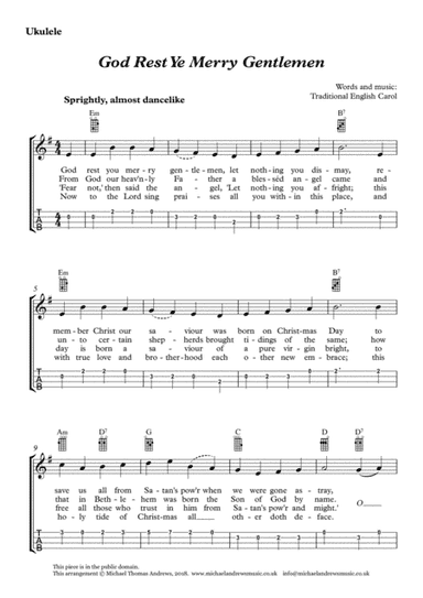 God Rest, Ye Merry Gentlemen (for Ukulele with TAB) (arr. Michael Thomas Andrews)