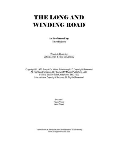 The Long And Winding Road (arr. Jim Farley www.arrangementsone.com)