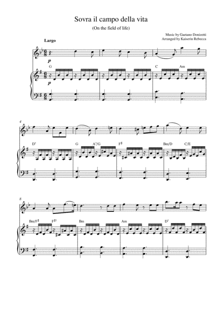 Sovra il campo della vita (On the field of life) (arr. Kaiserin Rebecca)