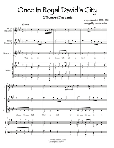 Once In Royal David's City - 2 Trumpet Descants with Piano Accompaniment (arr. Brooks Holmes)