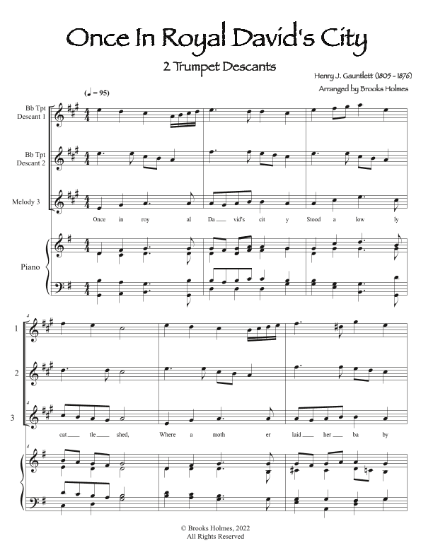 Once In Royal David's City - 2 Trumpet Descants with Piano Accompaniment (arr. Brooks Holmes)