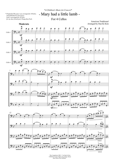 Mary had a little lamb (For 4 Cellos) (arr. Han-Ki Kim)