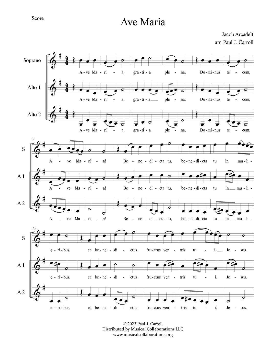 Ave Maria (SAA) (arr. Paul J. Carroll)