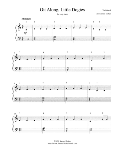 Git Along, Little Dogies (Whoopie Ti Yi Yo) - for easy piano (arr. Samuel Stokes)