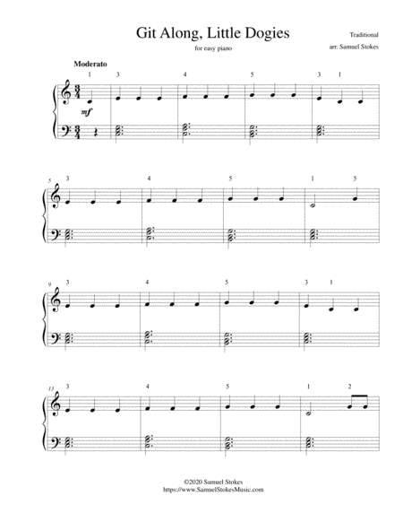 Git Along, Little Dogies (Whoopie Ti Yi Yo) - for easy piano (arr. Samuel Stokes)