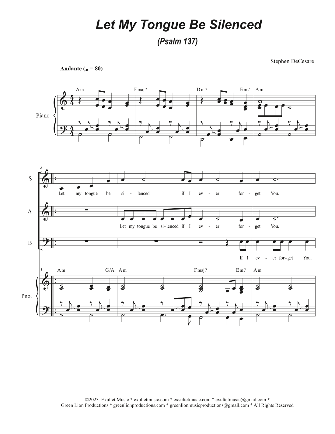 Let My Tongue Be Silenced (Psalm 137) (Vocal Trio - (SAB)