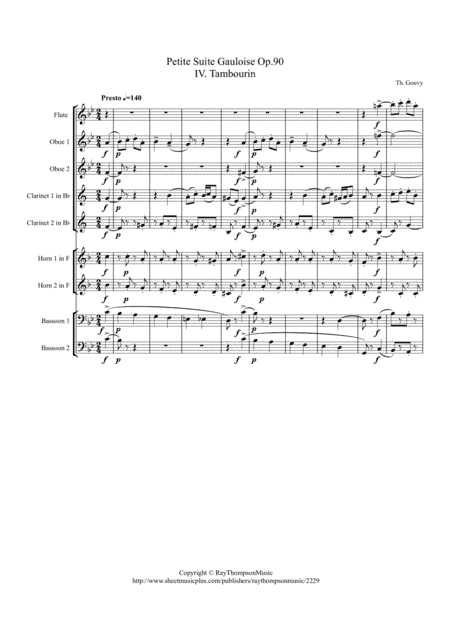 Gouvy: Petite Suite Gauloise Op.90 Mvt.IV Tambourin - nonet (arr. Ray  Thompson)