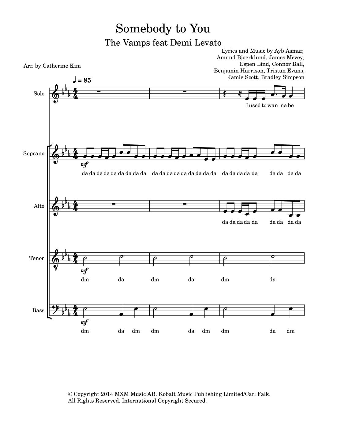 Somebody To You (arr. Catherine Kim)