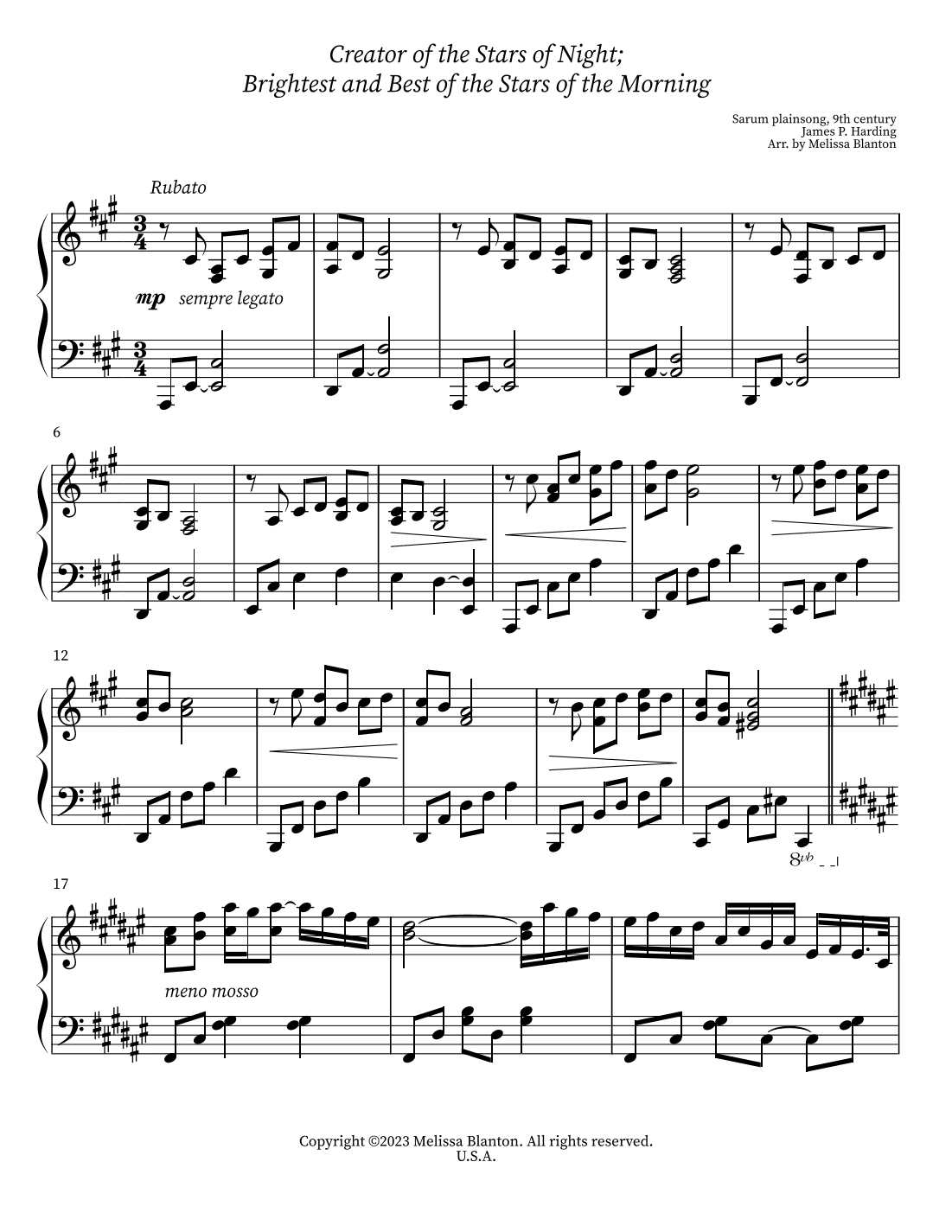 Creator of the Stars of Night; Brightest and Best of the Stars of the Morning (arr. Melissa Blanton)