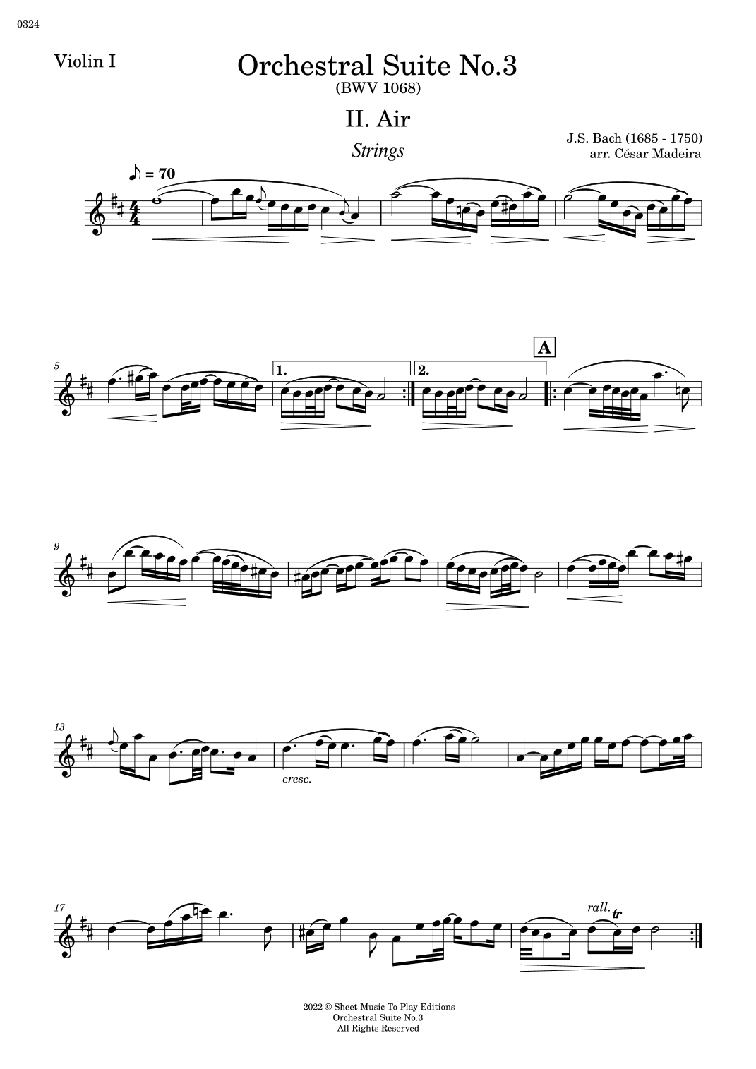Air on G String - String Orchestra (Individual Parts) (arr. César Madeira)