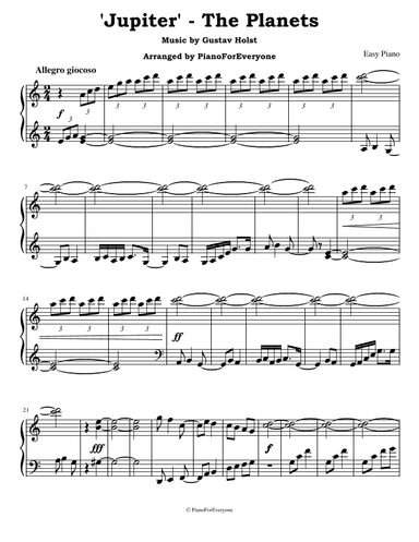 'Jupiter' from The Planets - Holst (Easy Piano) (arr. PianoForEveryone)