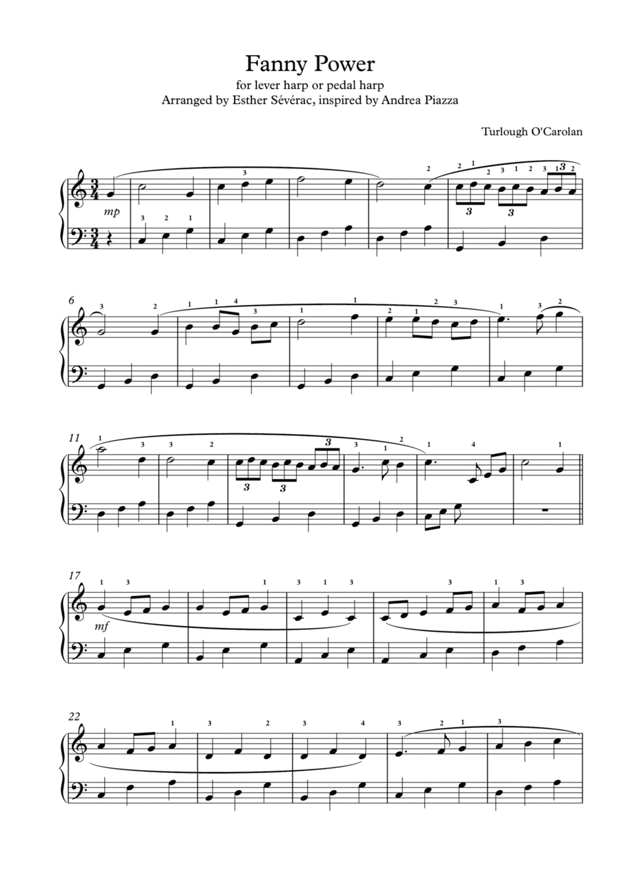 Fanny Power - intermediate level (lever or pedal harp) (arr. Esther Severac)