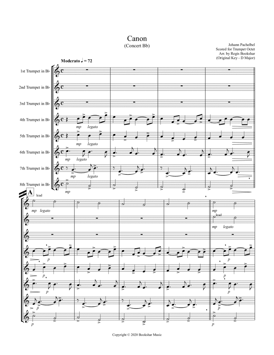 Canon (Pachelbel) (Bb) (Trumpet Octet) (arr. Regis Bookshar)