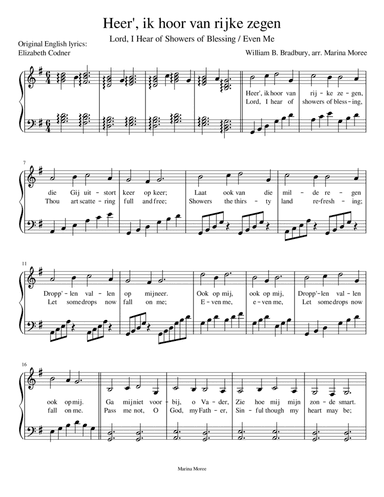Heer', ik hoor van rijke zegen / Even Me, intermediate arrangement for lever harp (arr. Marina Moree)