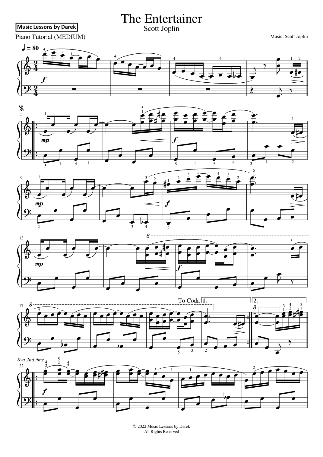 The Entertainer (MEDIUM PIANO) [Scott Joplin] (arr. Darek)