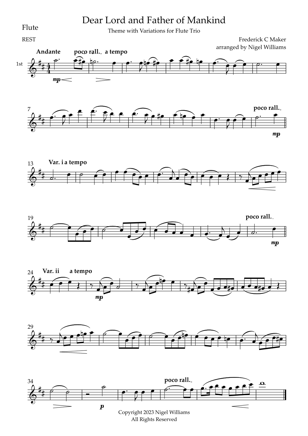 Dear Lord and Father of Mankind, for Flute Trio (arr. Nigel Williams)