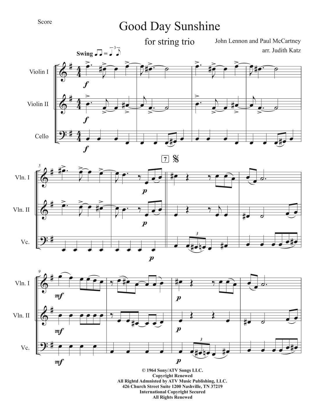 Good Day Sunshine (arr. Judith Katz)