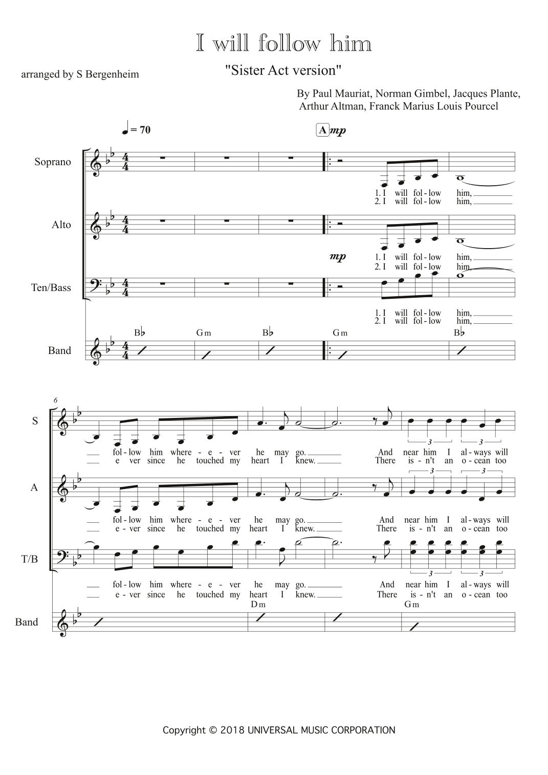 I Will Follow Him (you) (arr. Susanne Bergenheim)