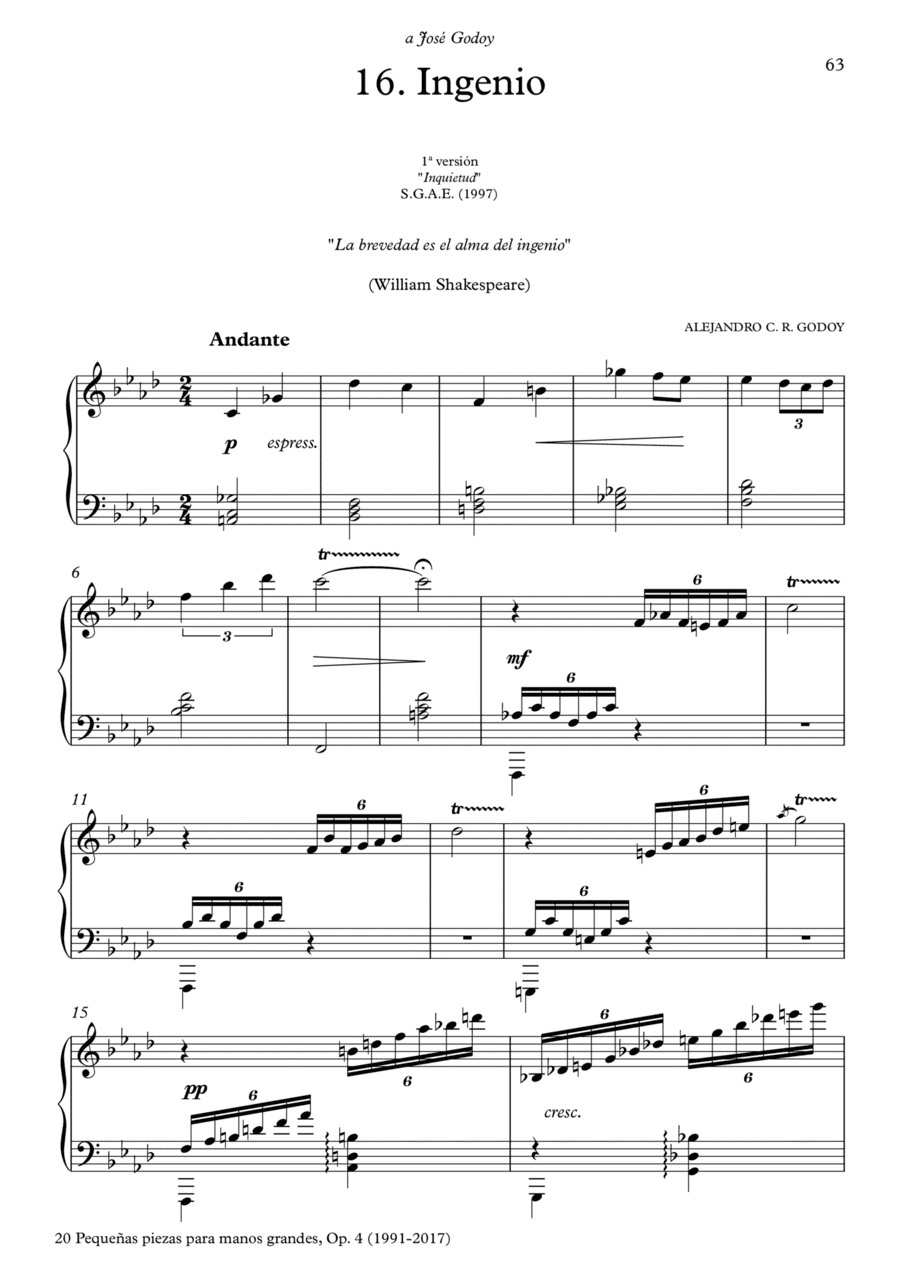 20 Piezas, Op. 4 (2017) No. 16. Ingenio