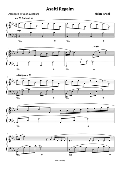 Asafti Regaim (I collected moments) by Haim Israel, arranged for piano solo by Leah Ginzburg (arr. Leah Ginzburg)