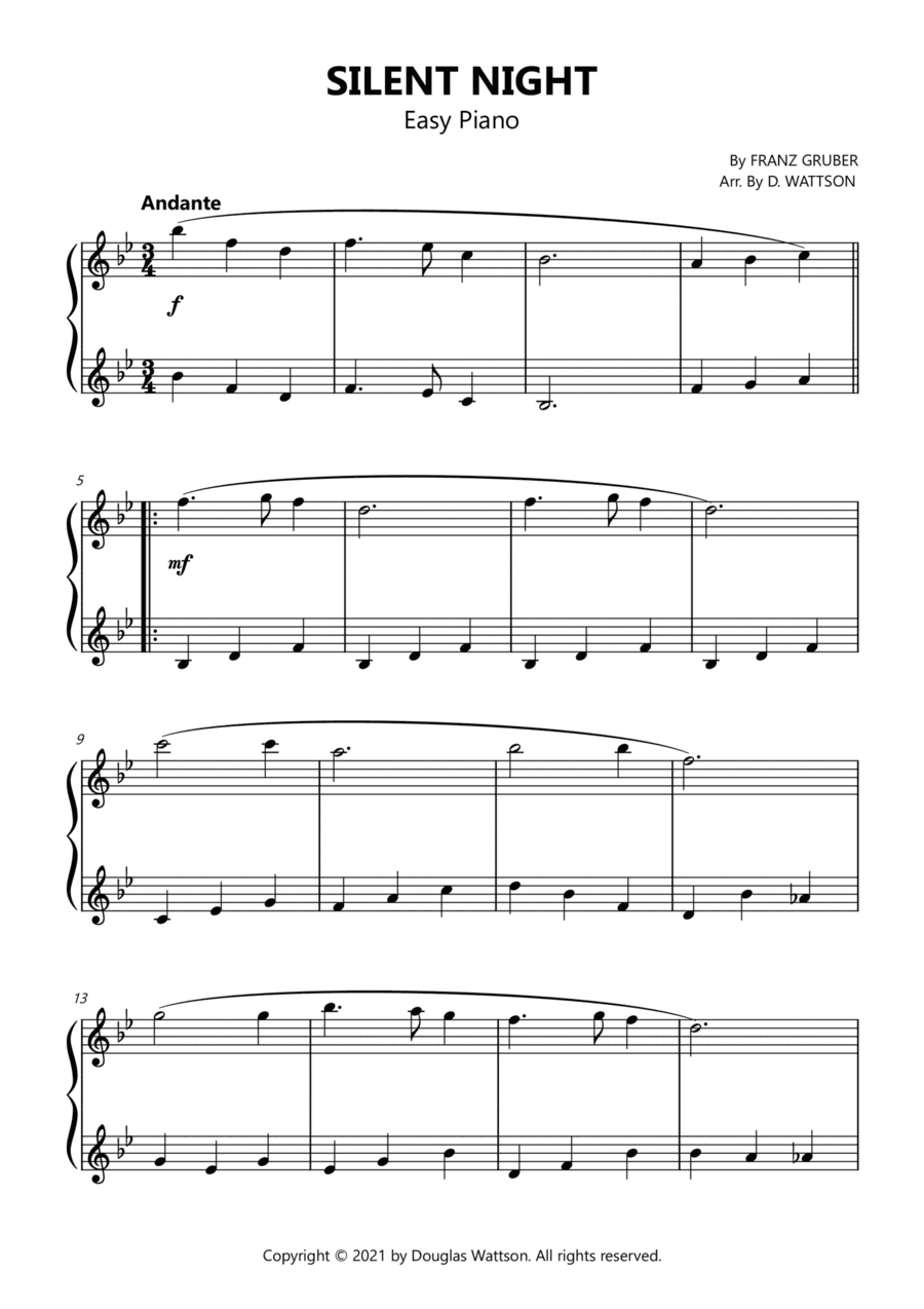 Silent Night sheet music for piano (arr. Douglas Wattson)