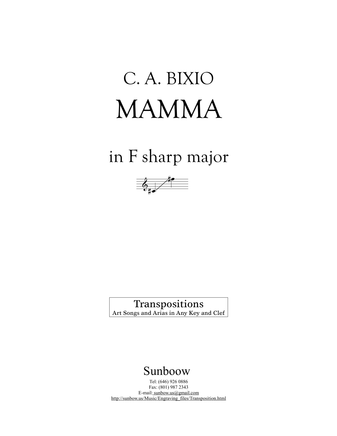 C. A. Bixio: MAMMA (transposed to F sharp Major) (arr. Sunbow)