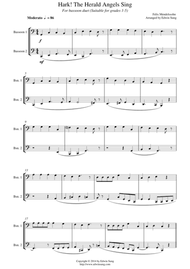 Hark! The Herald Angels Sing (for bassoon duet, suitable for grades 1-5) (arr. Edwin Sung)