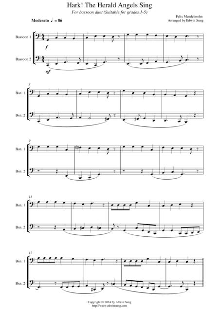 Hark! The Herald Angels Sing (for bassoon duet, suitable for grades 1-5) (arr. Edwin Sung)