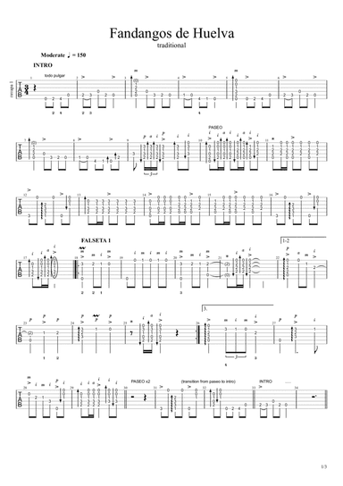 Fandangos de Huelva - traditional flamenco guitar theme TABS (arr. Eugen Sedko)