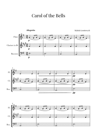 Carol of the Bells for Flute, Clarinet and Bassoon (Woodwind Trio) (arr. Cadenza Editions)
