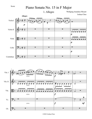 Piano Sonata No. 15 in F Major (arr. Joshua Choe)