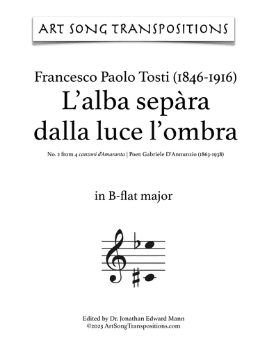TOSTI: L'alba sepàra dalla luce l'ombra (transposed to B-flat major) (arr. ArtSongTranspositions.com)