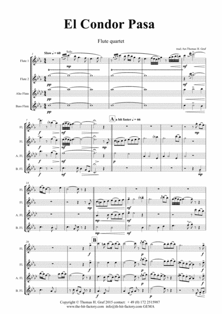 El Condor pasa - Peruvian Folk Song - Flute Quartet (arr. Thomas H. Graf)