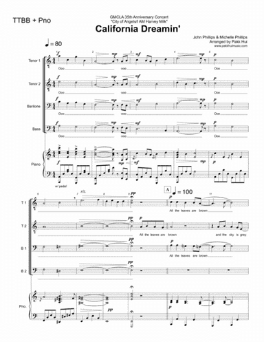 California Dreamin' (arr. Pakk Hui)