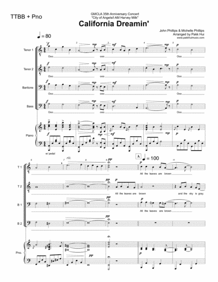 California Dreamin' (arr. Pakk Hui)