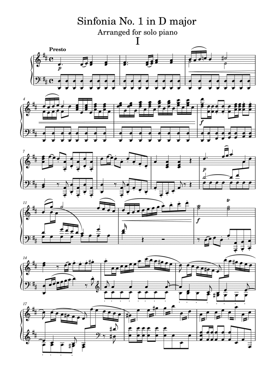 Symphony No. 1 in D major, Hob. I:1 by Joseph Haydn (Arrangement for Solo Piano) (arr. Ryan Shin)