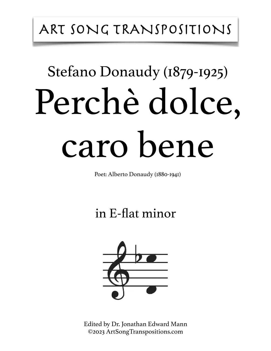 DONAUDY: Perchè dolce, caro bene (transposed to E-flat minor, D minor, and C-sharp minor) (arr. ArtSongTranspositions.com)