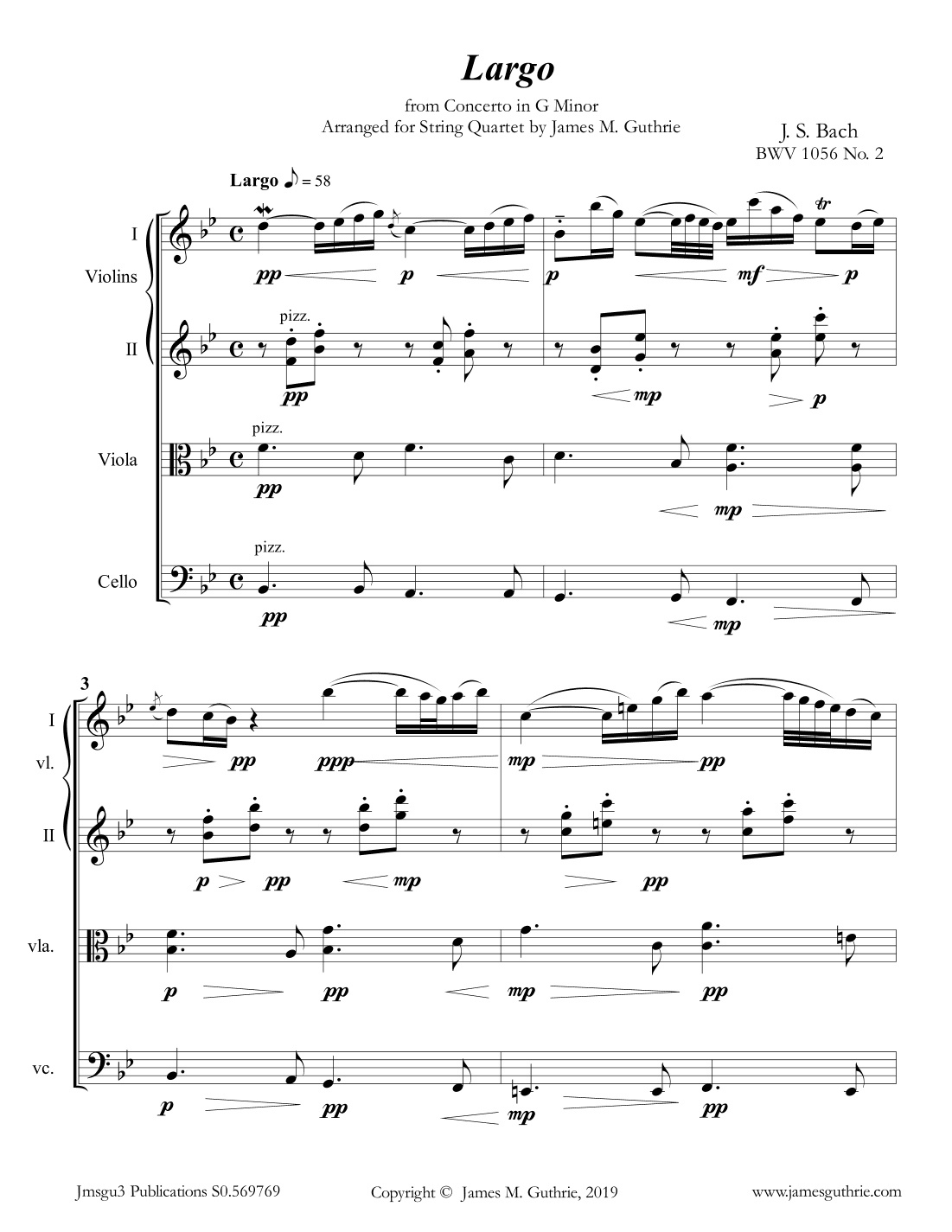 Bach: Largo from Concerto BWV 1056 for String Quartet (arr. James M. Guthrie)