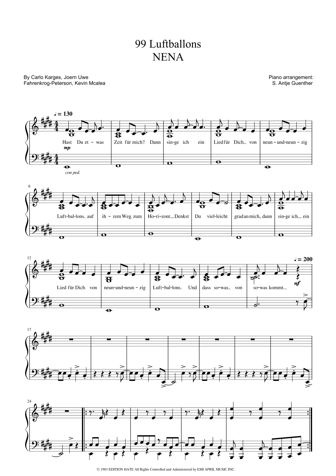 99 Red Balloons (99 Luftballons) (arr. Antje Günther)